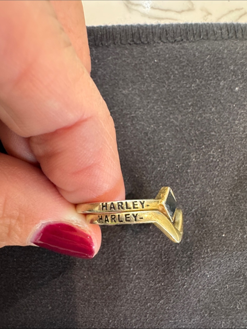 Harley-Davidson Stackable Gold-Tone Chevron Ring with Onxy